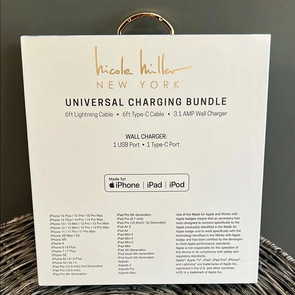 Nicole Miller Silver Charging Cable for Cell Phones